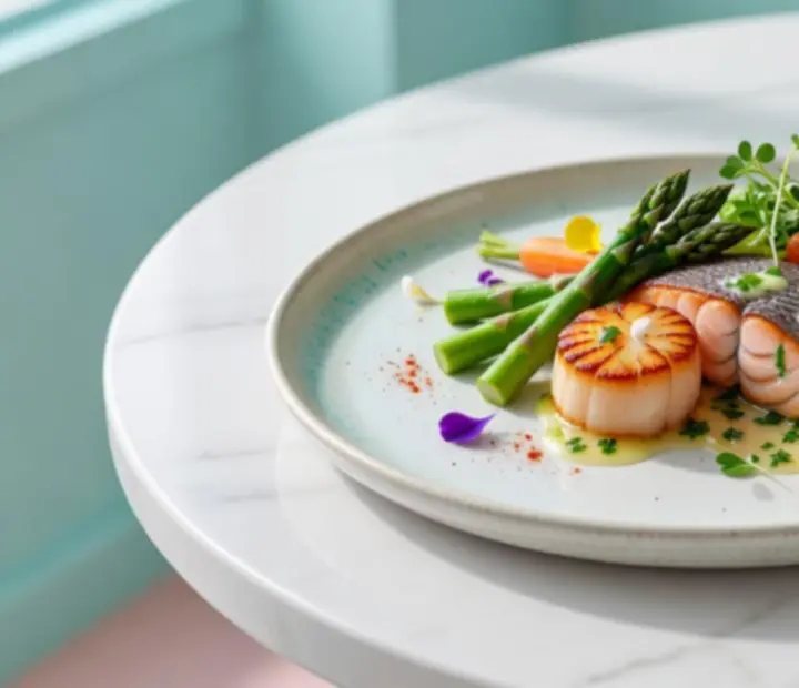 Gurmánský talíř s moderní prezentací jídla v restauraci CeliaBet.