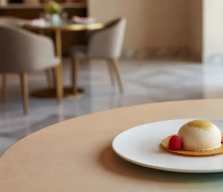 Elegantni desert poslužen uz čašu pjenušca u casino restoranu