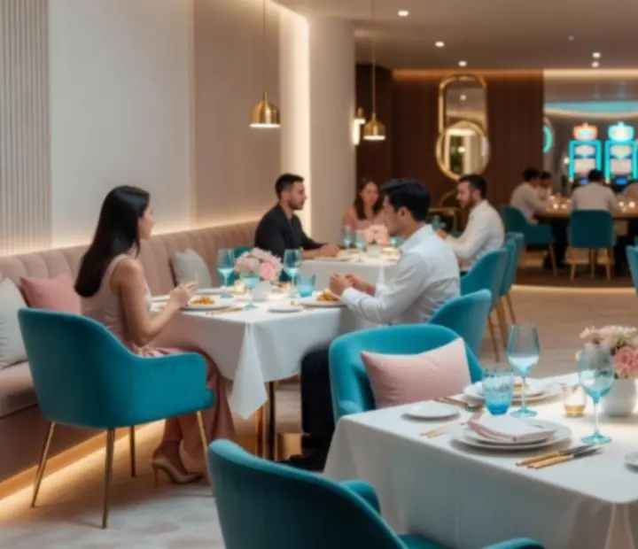 Večernji ambijent restorana CeliaBet s gostima u casino atmosferi